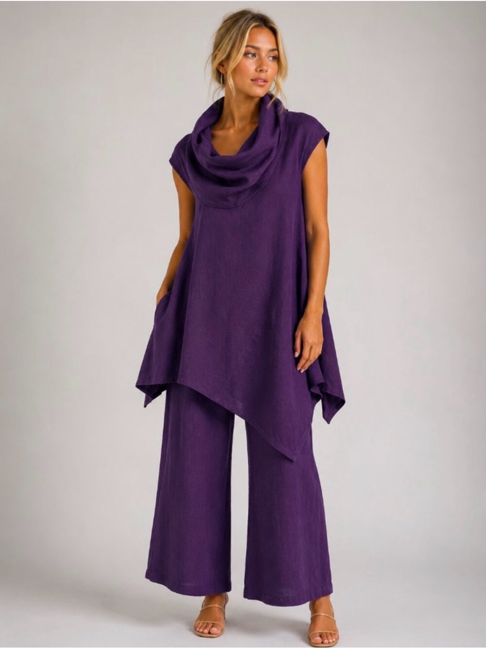 Bryn Walker Purple Noa Linen Asymmetrical Tunic Top Size xl